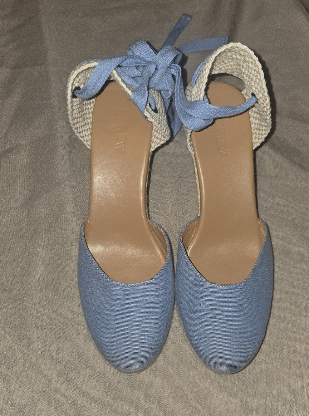 J. Crew Light Blue Ankle Tie Espadrille Heels